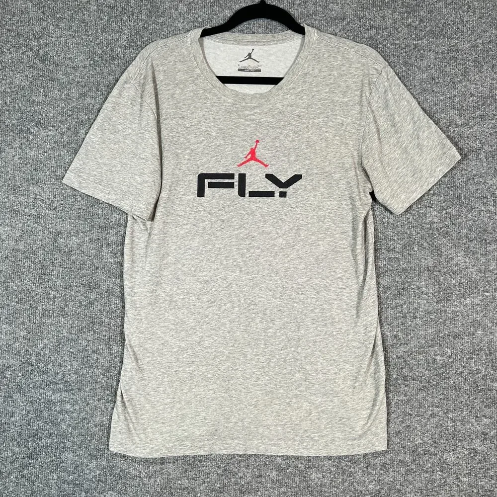 Jordan Shirt Mens Small Gray Fly Jumpman Logo Crewneck T-Shirt Comfort‎
